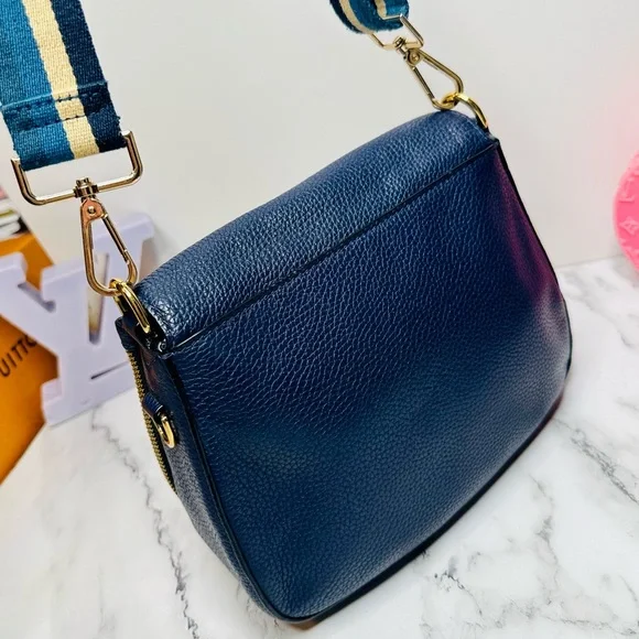 EUC Marc Jacobs Small Navy Blue Pebbled Leather Gotham Saddle Bag - Picture 8 of 15